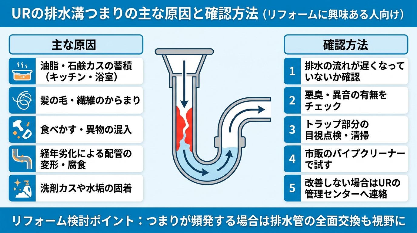 URの排水溝つまりの主な原因と確認方法