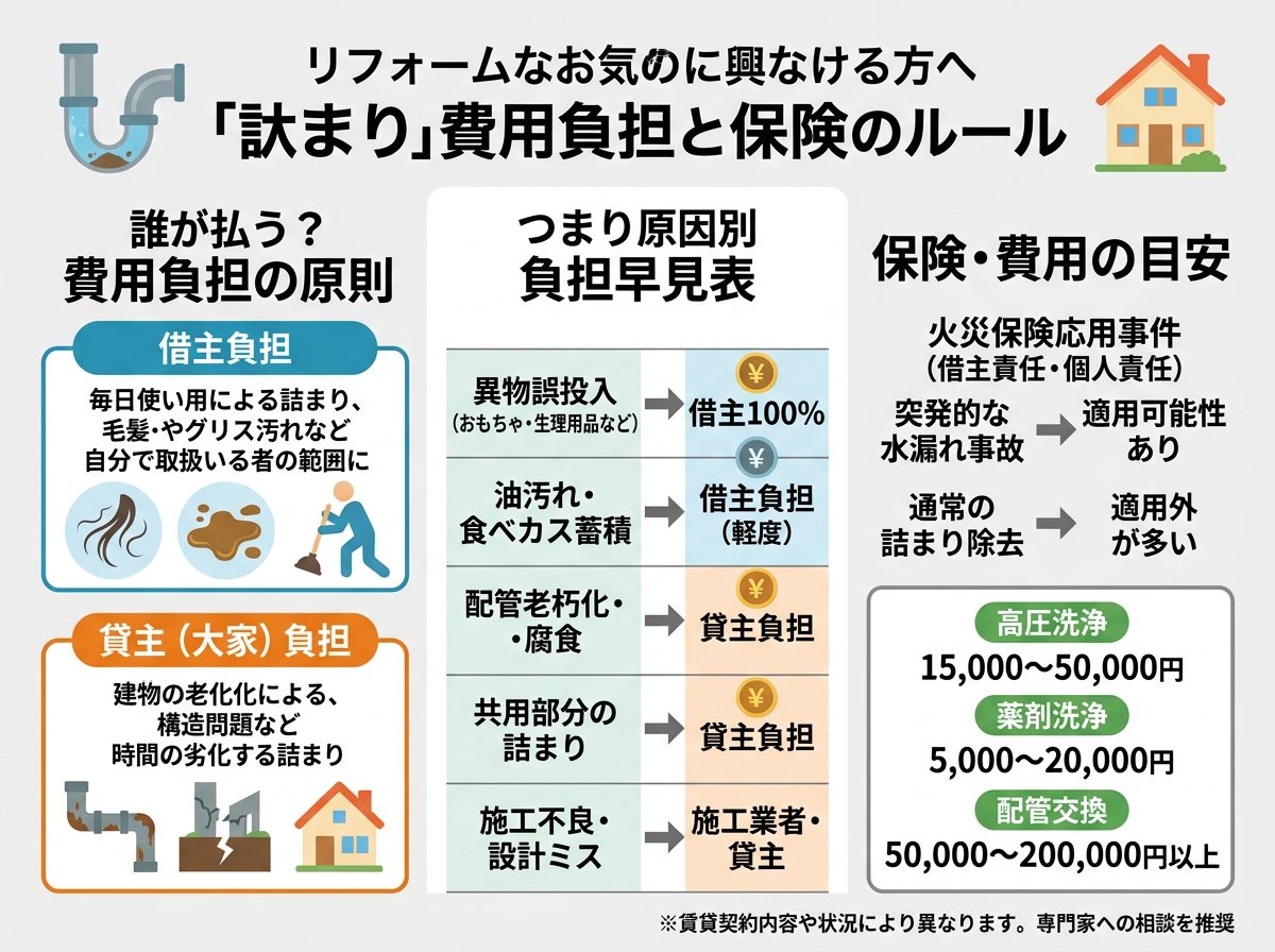 排水溝つまり時の費用負担ルールと保険適用
