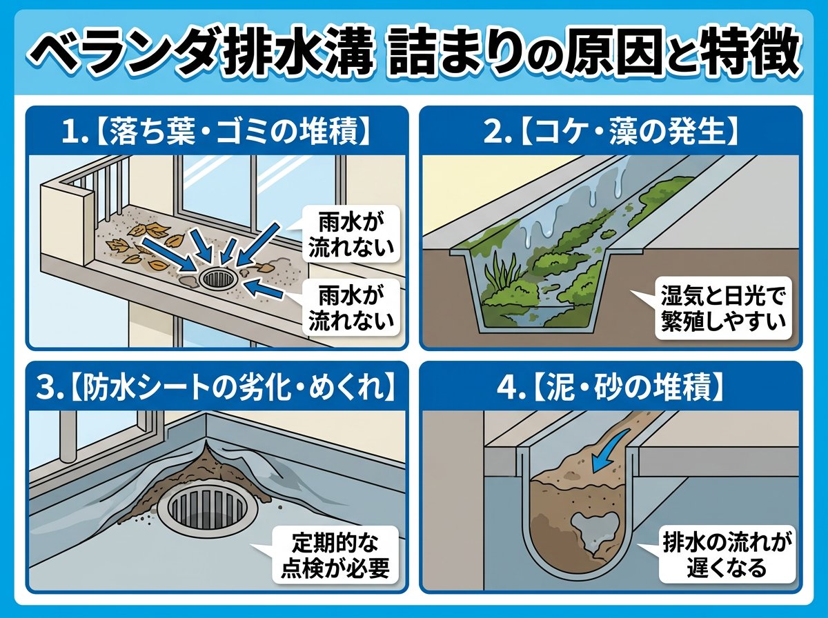 ベランダ排水溝の詰まり原因と特徴