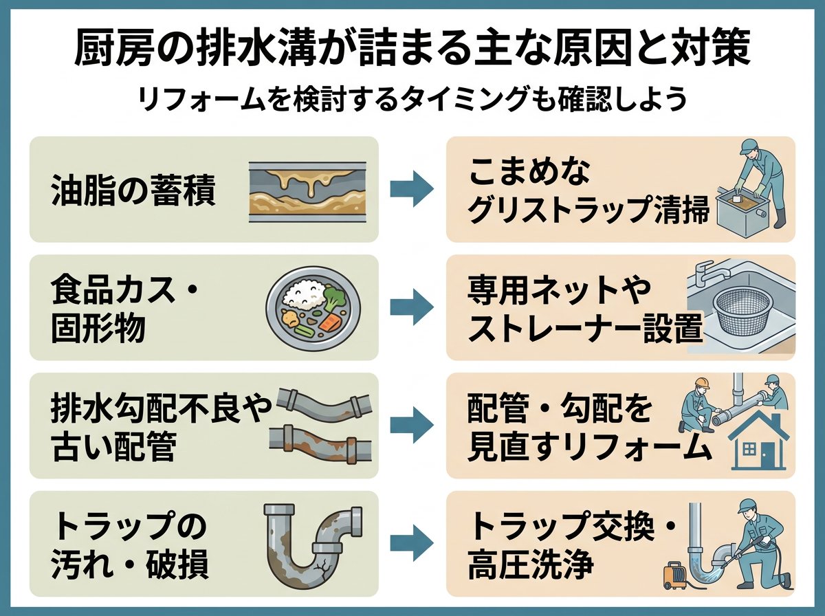 厨房の排水溝が詰まる主な原因と対策