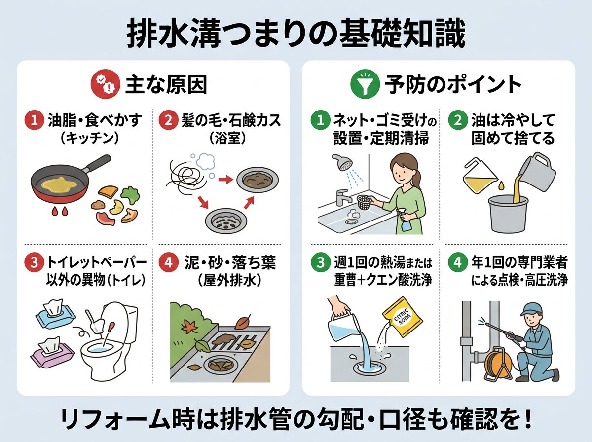 排水溝つまりの主な原因と予防のための基礎知識