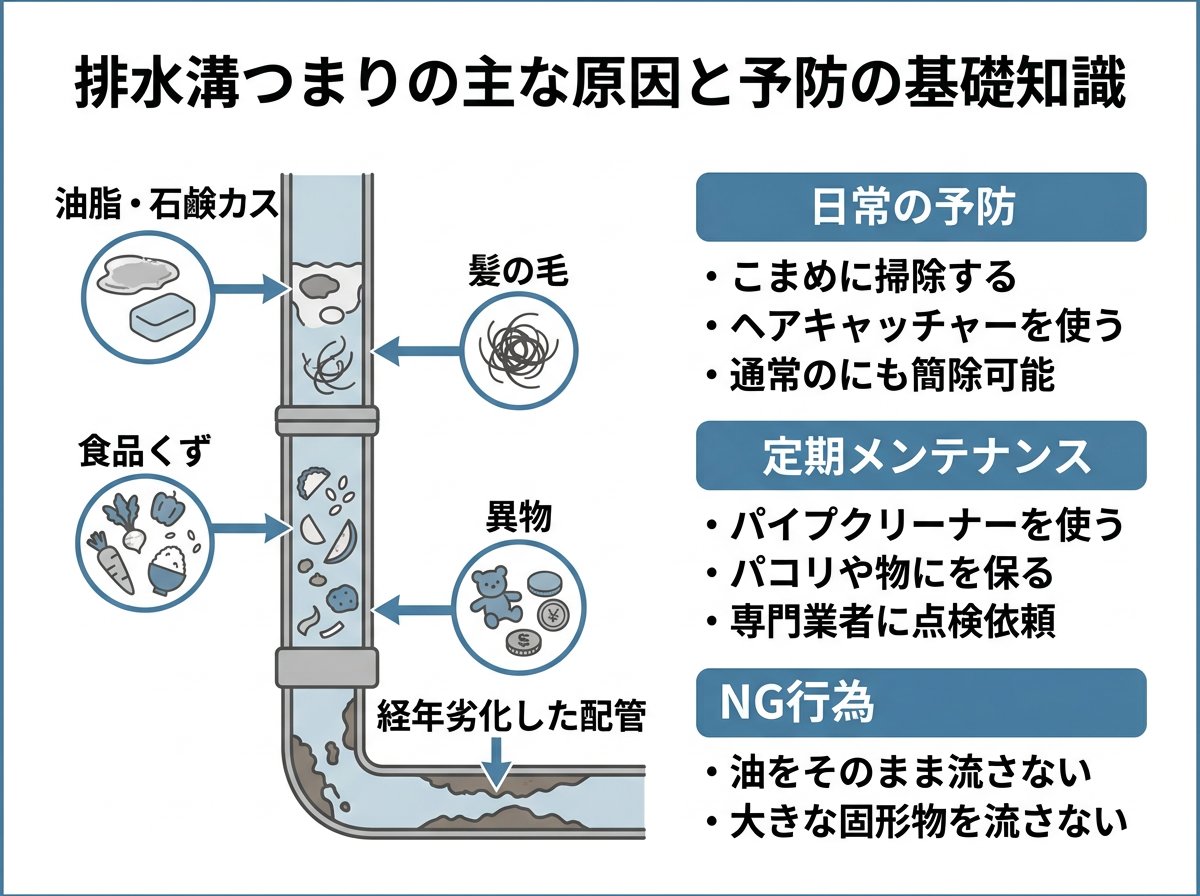 排水溝つまりの主な原因と予防のための基礎知識