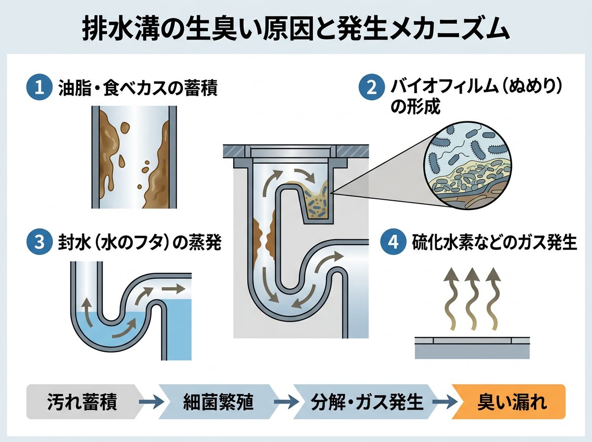 排水溝の生臭い原因と発生メカニズム