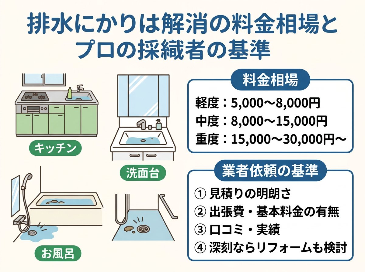 排水溝つまり解消の料金相場と業者依頼の基準