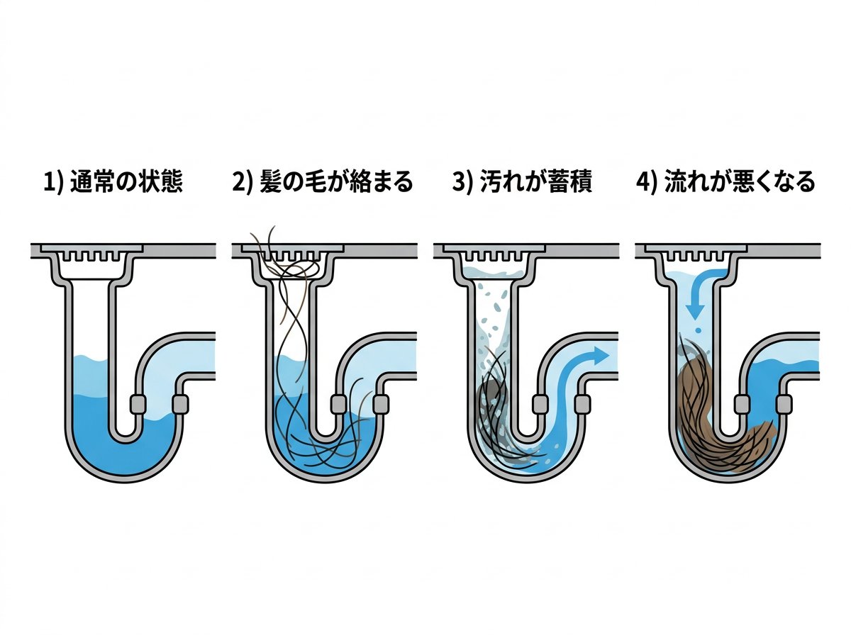 髪の毛による排水口つまりの仕組み