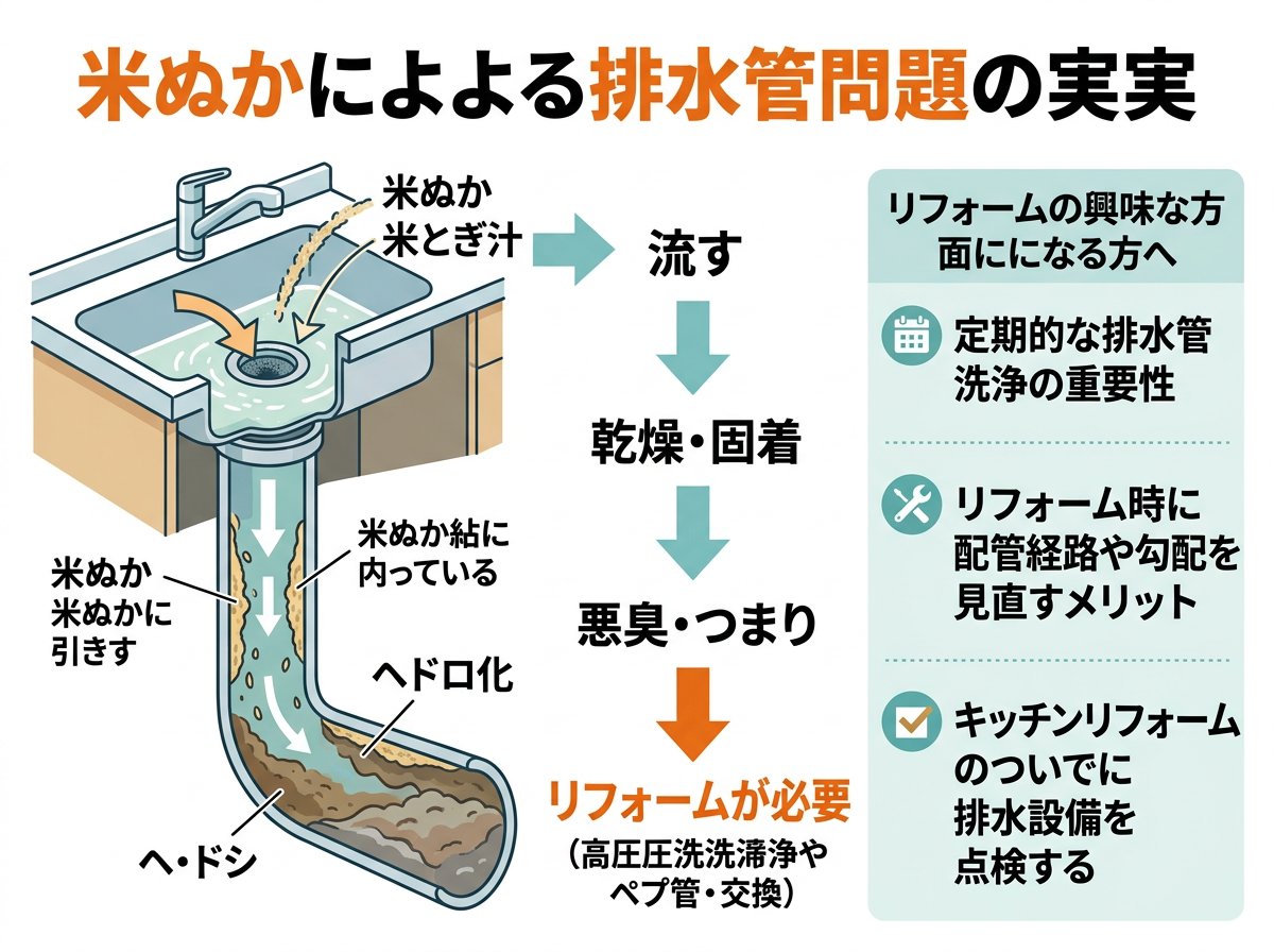 米ぬかが引き起こす排水溝トラブルの実態