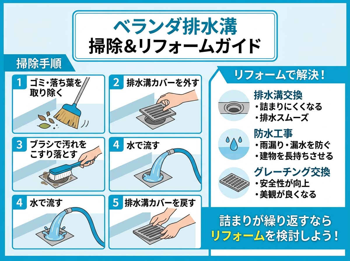 マンション ベランダ 排水溝の掃除方法