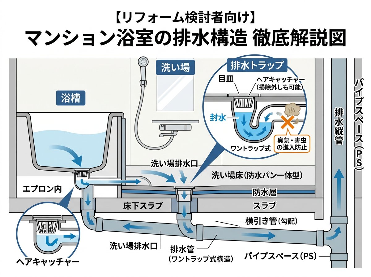 マンション浴室の排水構造と特徴