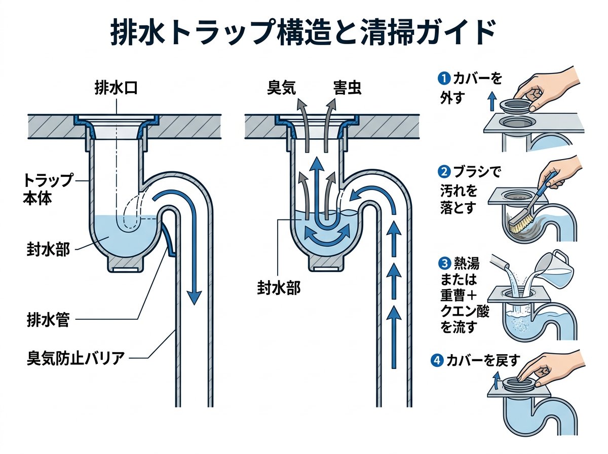 レオパレスの排水トラップ構造と清掃方法