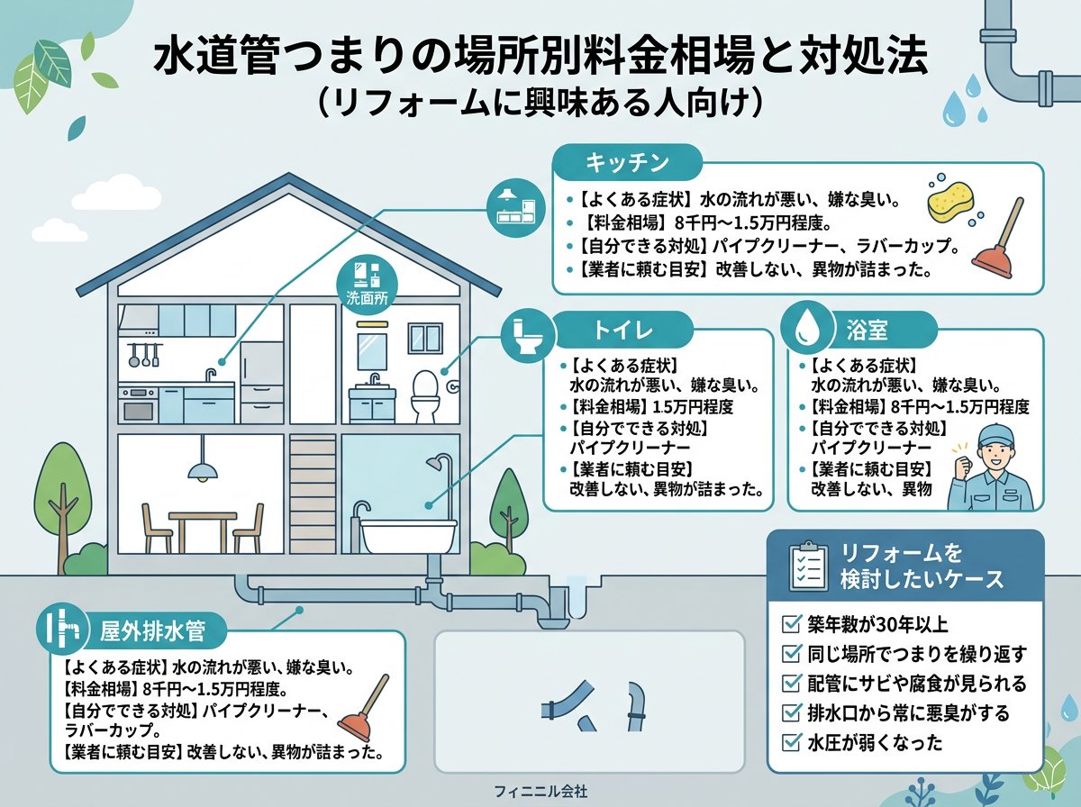 水道管つまりの場所別料金相場と対処法