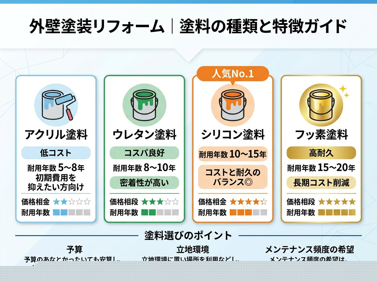 塗装の塗り替えで使用する塗料の種類と特徴
