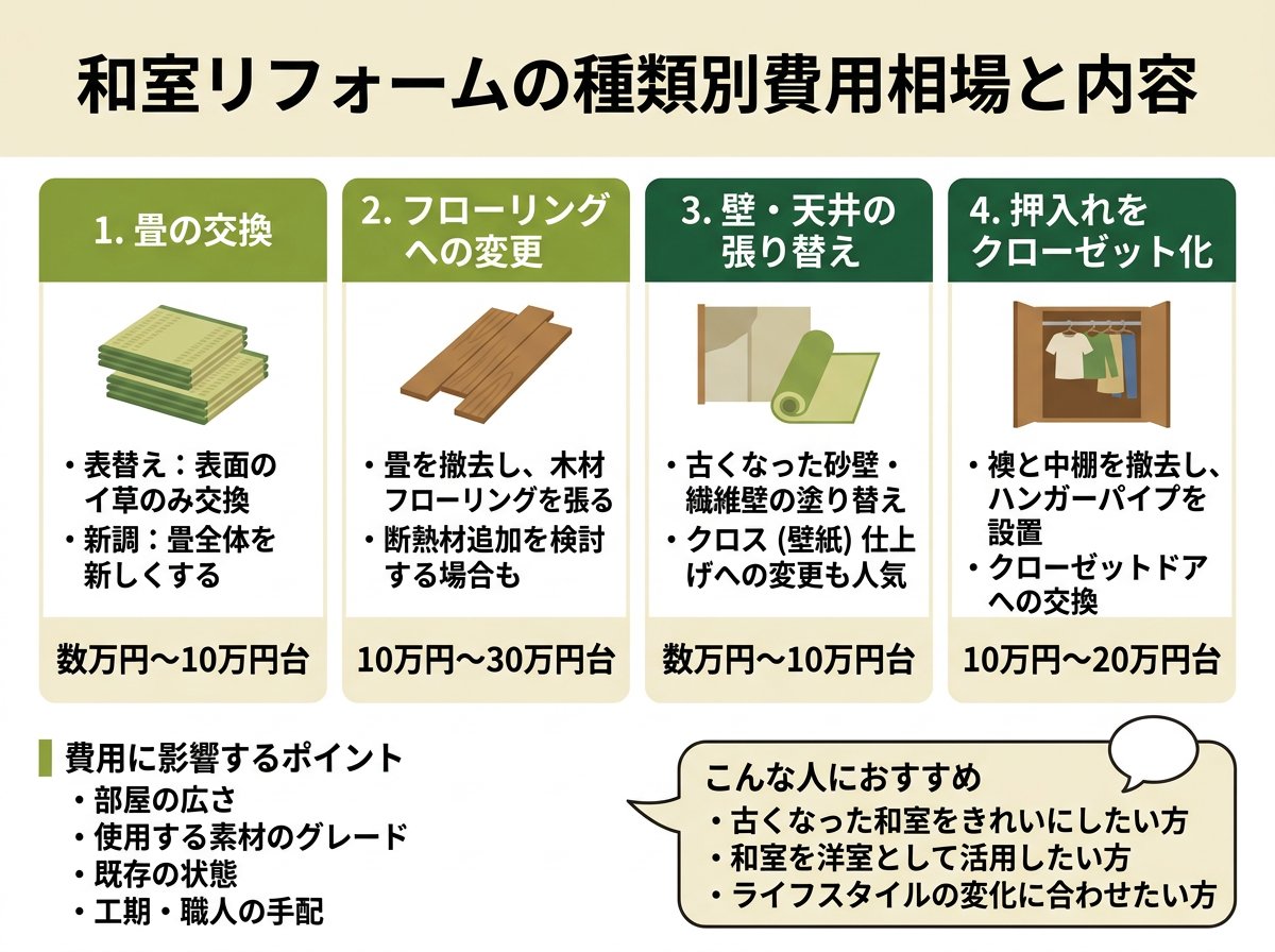 和室リフォームの種類別費用相場と内容