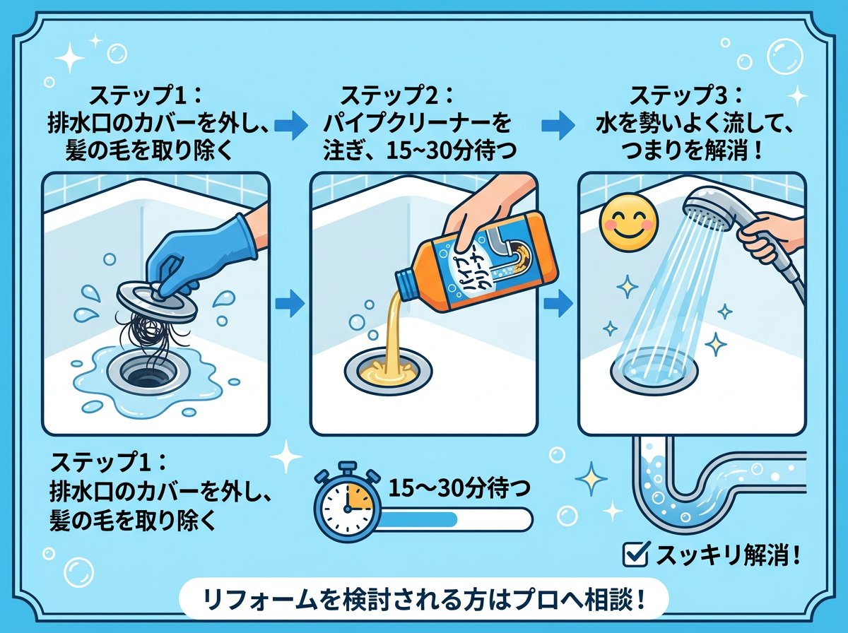 湯船 髪の毛 つまりを解消する方法1: パイプクリーナー