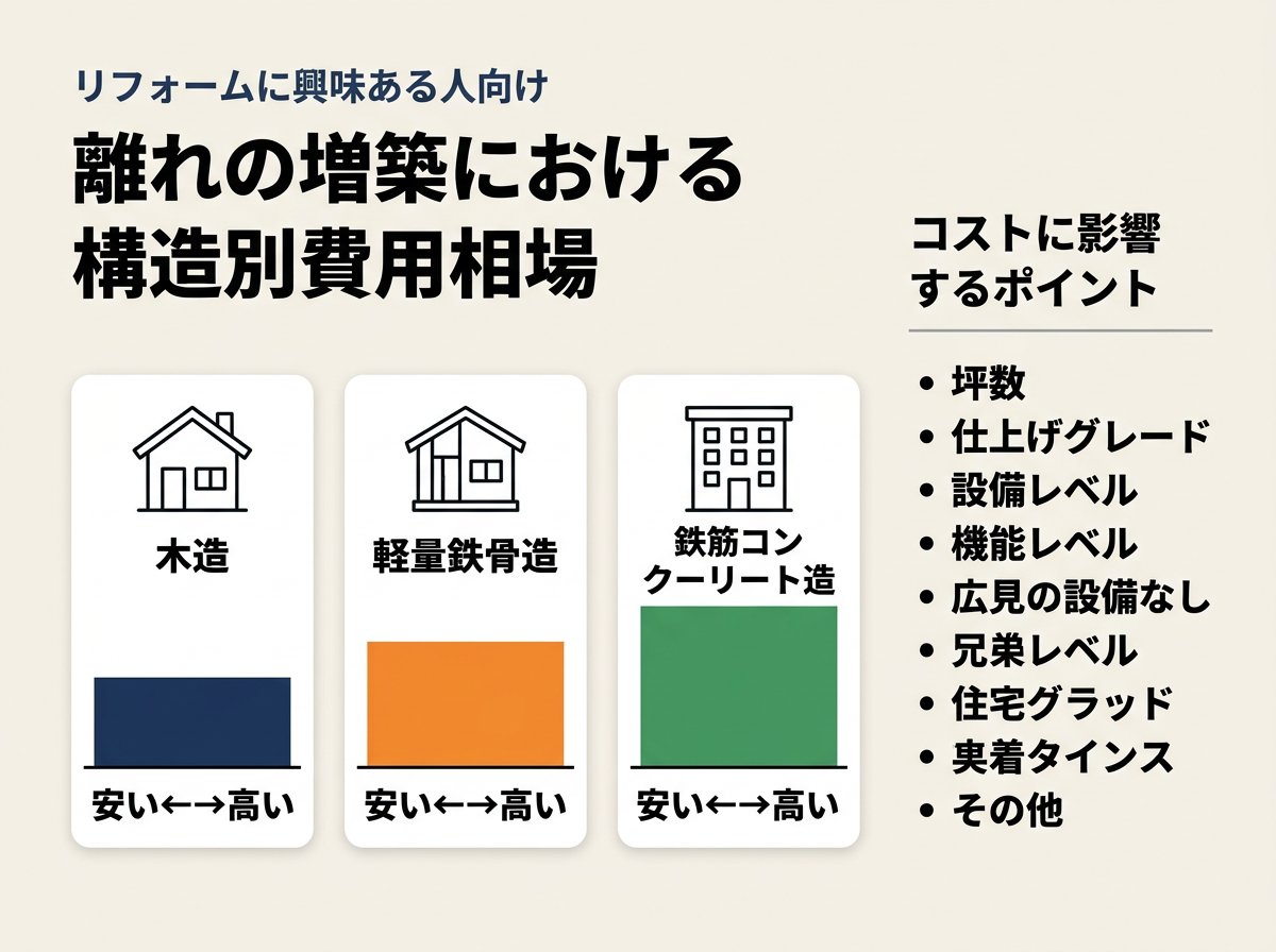 離れの増築における構造別費用相場
